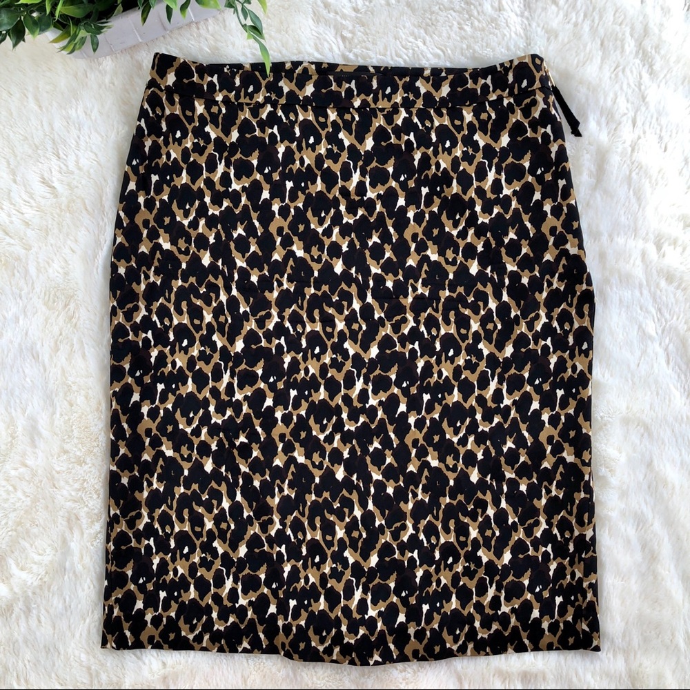 Ann Taylor Leopard Print Midi Skirt in Black and Tan